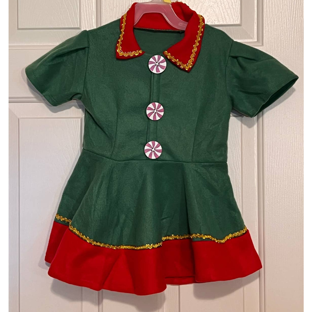 Little Girl's Christmas Elf Santa's Helper Dress Costume 21" Long x‎ 13" PTP